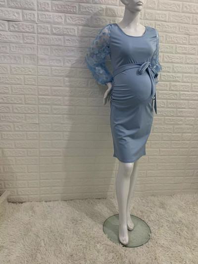 Ziedu sieta Bishop kleita ar garām piedurknēm grūtnieču Midi kleita, rudens grūtnieču bodycon kleita bērnu dušai/kāzu viesim/fotosesijai