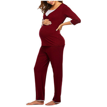 Νέο Σετ Πυτζάμες Εγκύων Μητρότητας Μακρυμάνικο μπλουζάκι Θηλασμού Θηλασμού Μπλουζάκι + Ρυθμιζόμενο παντελόνι Πιτζάμες Πυτζάμες