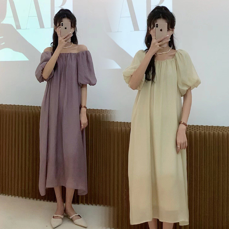 Rasedate suvekleidid rasedatele naistele 2023. aasta uued korea õlgadeta täisvõrkkangast varrukatega raseduskleidid