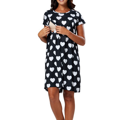 Hipsterska moda za trudnice Ljetna točkasta haljina za trudnice Modna haljina dugog dijela kratkih rukava Široka suknja za trudnice od šifona