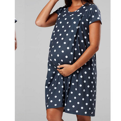 Hipsterska moda za trudnice Ljetna točkasta haljina za trudnice Modna haljina dugog dijela kratkih rukava Široka suknja za trudnice od šifona