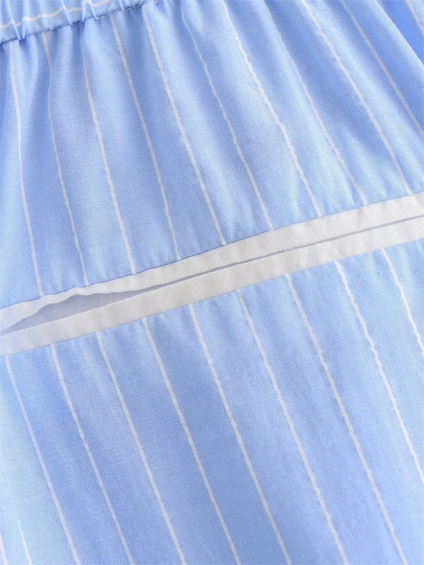 Vasaras jaunas sieviešu zilas, baltas svītras miega šorti Pamata stilīgi, elastīgi elastīgi ar augstu vidukli ar sprādzi īsām platām bikses