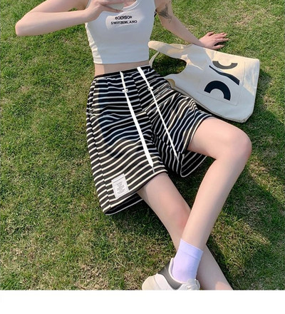 Κορεάτικο ύφος καλοκαιρινό παντελόνι μητρότητας φαρδιά πόδια χαλαρά casual έγκυος ριγέ σορτς Παντελόνι σε γραμμή Α αθλητικό παντελόνι M-4xl