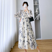 Raseda naise kleit kevadine ja sügisene pikkade varrukatega rasedatele mõeldud rannakleit suures suuruses rasedatele lilleline šifoonist kleit Maxi kleit, magus