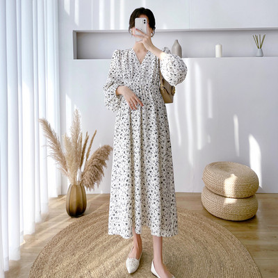 Fdfklak ziedu kleita grūtniecēm, apģērbi ar garām piedurknēm grūtniecēm, 2022. gada pavasara un vasaras grūtnieču kleita