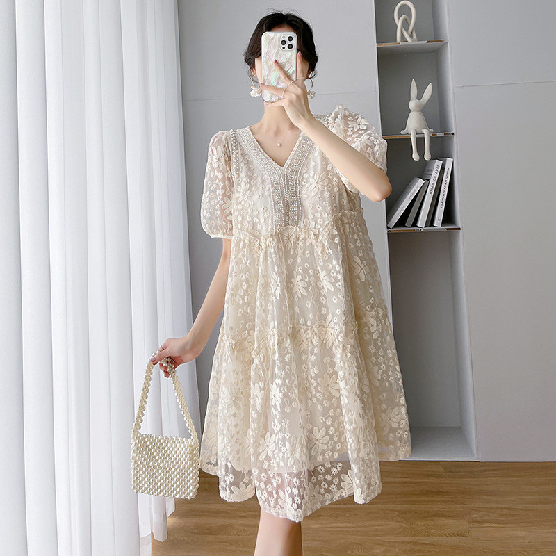 2022. aasta palee stiilis rasedate kleit suvine mood tikandid pits lühikeste varrukatega vaba vabaaja seelik suvine uus elegantne rasedus