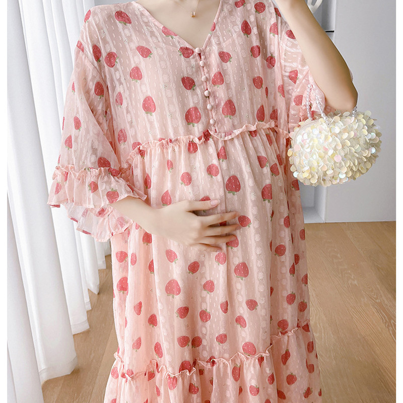 Nyári új divat női epres rövid ujjú ruha terhes nők kismama hosszú ruha nagykereskedés szoptató ruha