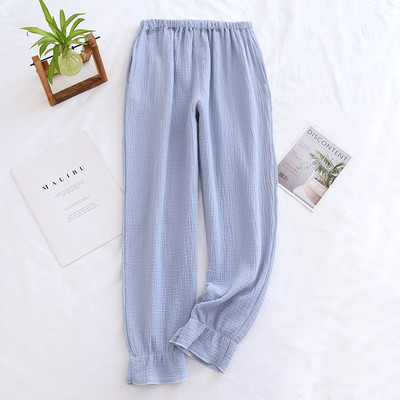 Japāņu jaunas pavasara un vasaras bikses dāmām 100% kokvilnas kreps plānas pidžamas vienkrāsainas svaigas noslēdzamas mājas bikses mīļas apakšas