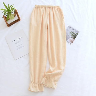Japāņu jaunas pavasara un vasaras bikses dāmām 100% kokvilnas kreps plānas pidžamas vienkrāsainas svaigas noslēdzamas mājas bikses mīļas apakšas