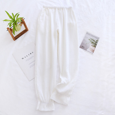 Japāņu jaunas pavasara un vasaras bikses dāmām 100% kokvilnas kreps plānas pidžamas vienkrāsainas svaigas noslēdzamas mājas bikses mīļas apakšas
