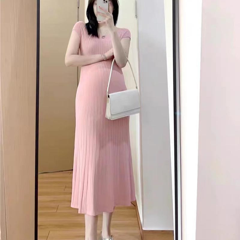 Uus rasedakleit kootud ühes tükis kaelusega jääsiidist pikk raseduskleit vabaaja riided rasedatele, mood