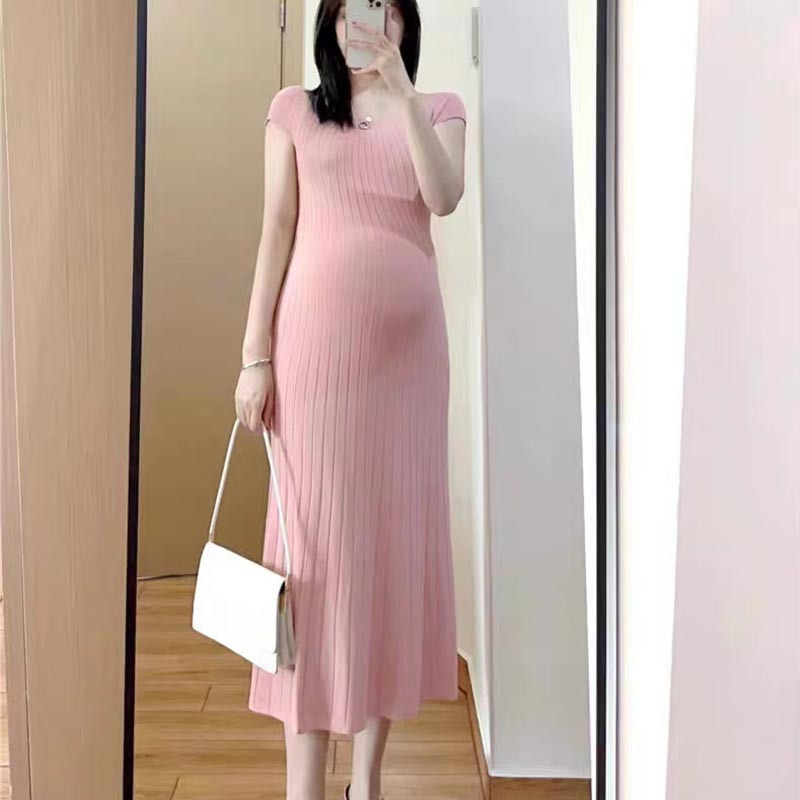 Uus rasedakleit kootud ühes tükis kaelusega jääsiidist pikk raseduskleit vabaaja riided rasedatele, mood