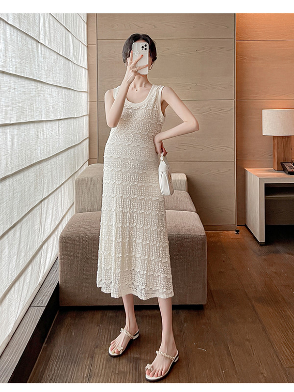 Ljetna modna trudnička čipkasta majica bez rukava 2024. O-izrez s volanima Patchwortk sarafan za trudnice Slatka haljina za trudnice