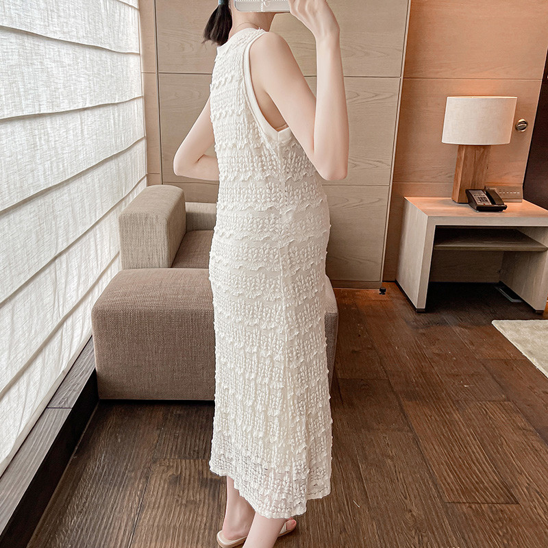 Ljetna modna trudnička čipkasta majica bez rukava 2024. O-izrez s volanima Patchwortk sarafan za trudnice Slatka haljina za trudnice