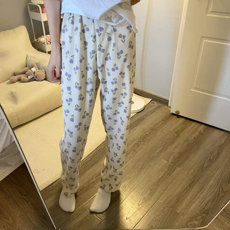 Magamispüksid Naiste Lilled Kõik sobivad Lihtne Sügisene Elegantne Armas Populaarne Vanust vähendav daamid Korea stiilis Kujundatud võluv