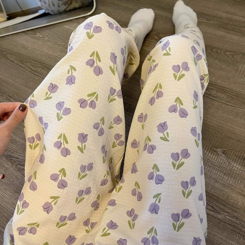 Magamispüksid Naiste Lilled Kõik sobivad Lihtne Sügisene Elegantne Armas Populaarne Vanust vähendav daamid Korea stiilis Kujundatud võluv