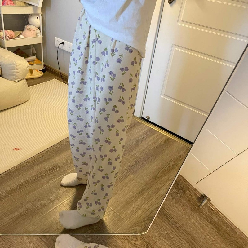 Magamispüksid Naiste Lilled Kõik sobivad Lihtne Sügisene Elegantne Armas Populaarne Vanust vähendav daamid Korea stiilis Kujundatud võluv