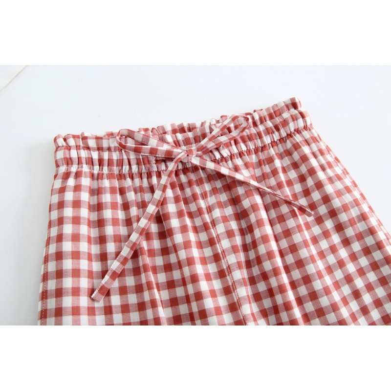 Pavasara rudens sievietēm 100% kokvilna, guļvietas, sieviešu nakts bikses Sieviešu ikdienas rūtainas atpūtas bikses Liela izmēra mājas bikses