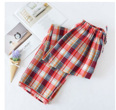 Kevadsügis naised, 100% puuvillased magamispüksid, naiste vabaaja ruudulised salongipüksid, naiste suures suuruses kodupüksid, pantalon