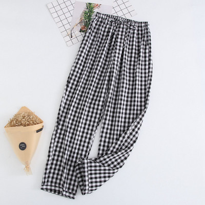 Kevadsügis naised, 100% puuvillased magamispüksid, naiste vabaaja ruudulised salongipüksid, naiste suures suuruses kodupüksid, pantalon