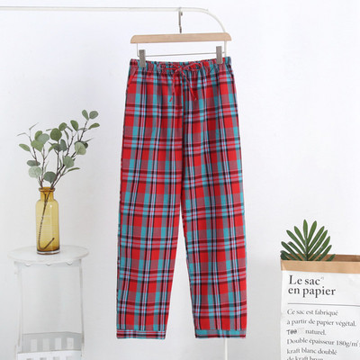 Kevadsügis naised, 100% puuvillased magamispüksid, naiste vabaaja ruudulised salongipüksid, naiste suures suuruses kodupüksid, pantalon