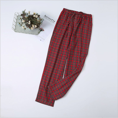 Kevadsügis naised, 100% puuvillased magamispüksid, naiste vabaaja ruudulised salongipüksid, naiste suures suuruses kodupüksid, pantalon