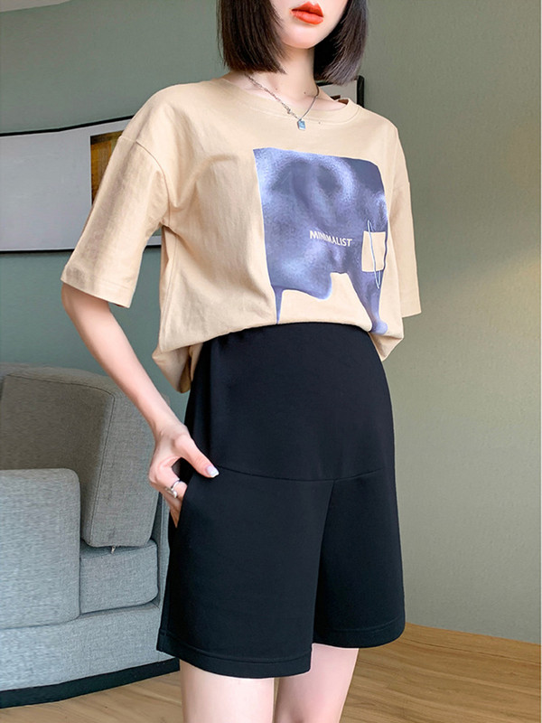 Suvemood rasedatele lühikesed püksid õhukesed pealispinnaga puuvillased taskutega püksid, ühevärvilised laiad püksid rasedatele