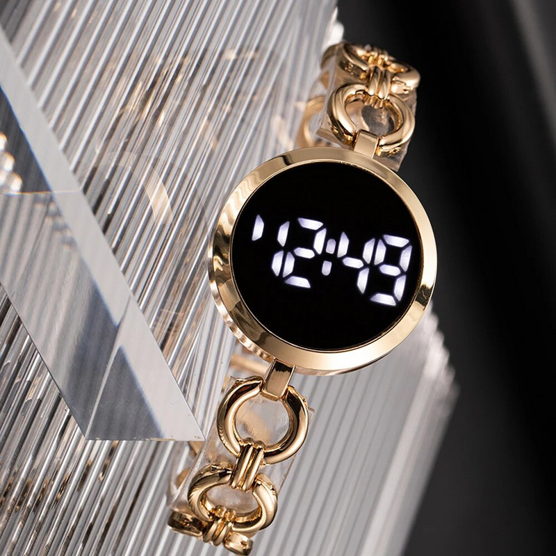 Sieviešu modes mazs, vienkāršs skārienekrāna ķēdes pulkstenis sievietēm, tērauda jostas, studentu rokassprādze, elektronisks sieviešu modes pulkstenis