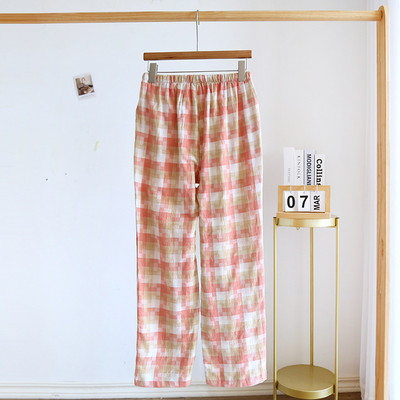 Pantaloni noi de pijama 100% bumbac pentru femei Moda largi în carouri Pantaloni lungi Harajuku de vară pentru femei șic