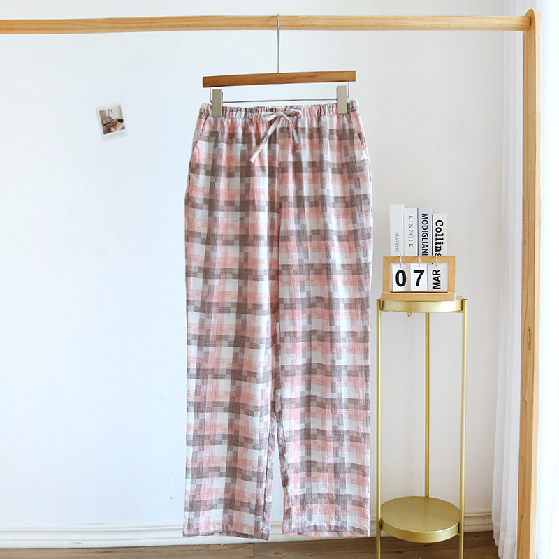 Pantaloni noi de pijama 100% bumbac pentru femei Moda largi în carouri Pantaloni lungi Harajuku de vară pentru femei șic
