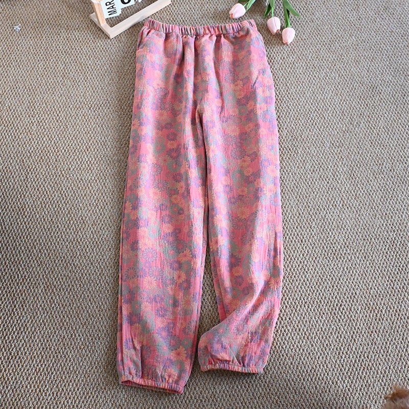 100% puuvillane magamispaela kuum allahindlus Naiste kodupüksid Kevadsuvi Lilletrükis magamisriided Pidžaama püksid