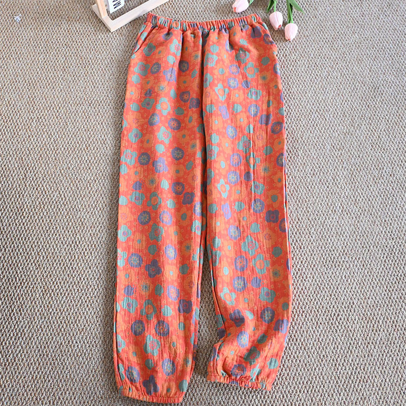 100% puuvillane magamispaela kuum allahindlus Naiste kodupüksid Kevadsuvi Lilletrükis magamisriided Pidžaama püksid