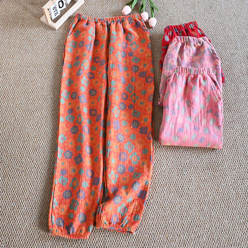 100% puuvillane magamispaela kuum allahindlus Naiste kodupüksid Kevadsuvi Lilletrükis magamisriided Pidžaama püksid