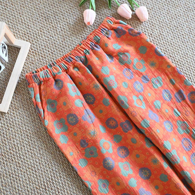 100% puuvillane magamispaela kuum allahindlus Naiste kodupüksid Kevadsuvi Lilletrükis magamisriided Pidžaama püksid