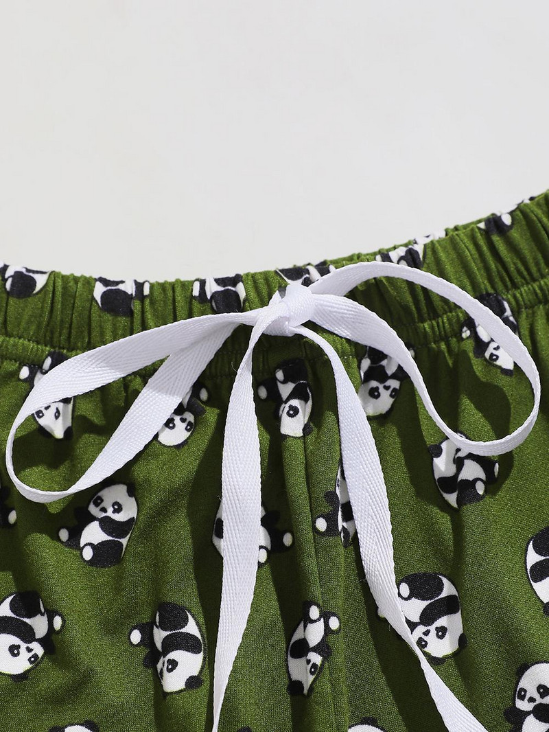 Nyári Női Pizsama Nadrág Panda Nyomtatott Nyugágy Elasztikus Derék Zsinóros Rövidnadrág Nadrág Zöld Alkalmi pizsama Háziruha Hálóruha