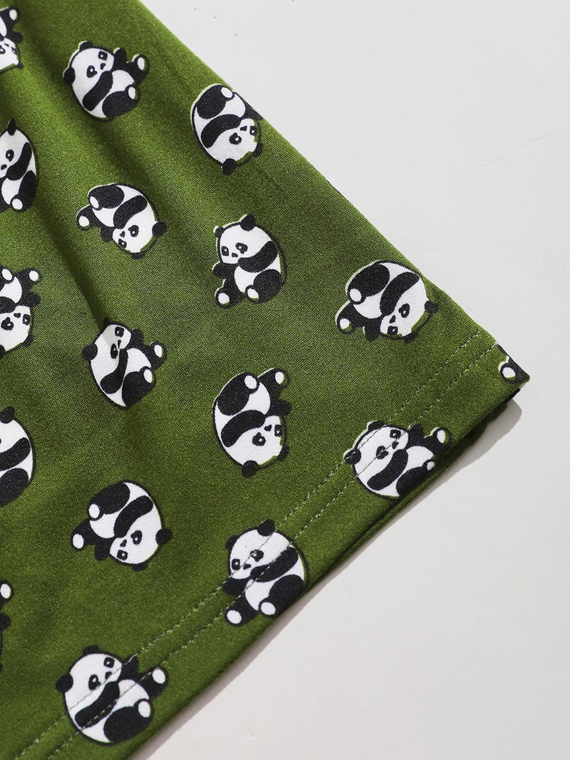 Nyári Női Pizsama Nadrág Panda Nyomtatott Nyugágy Elasztikus Derék Zsinóros Rövidnadrág Nadrág Zöld Alkalmi pizsama Háziruha Hálóruha