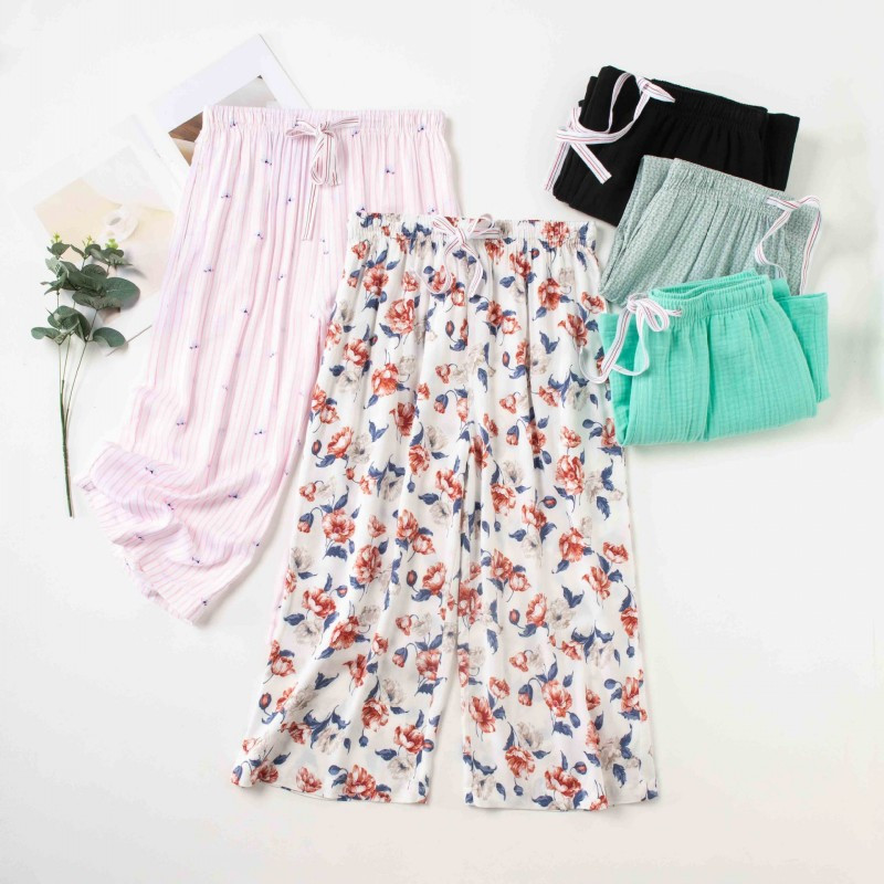 Capris pidžamas bikses Sieviešu brīvas vasaras mīkstas kokvilnas mājas bikses augstas kvalitātes platas kājas liela izmēra mājas gaisa kondicionēšanas bikses