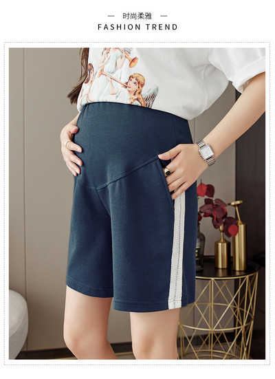 Έγκυος καλοκαιρινό σορτς κοιλιάς μόδας ριγέ συνονθύλευμα ψηλόμεσο βαμβακερό παντελόνι εγκυμοσύνης Χαλαρό, καθημερινό αθλητικό σορτς