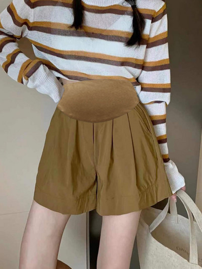 Ψηλόμεσο σορτς κοιλιάς εγκυμοσύνης Καλοκαιρινό χαλαρό παντελόνι για έγκυο μονόχρωμο σορτς εγκυμοσύνης με φαρδύ πόδι Casual κόψιμο μπότας