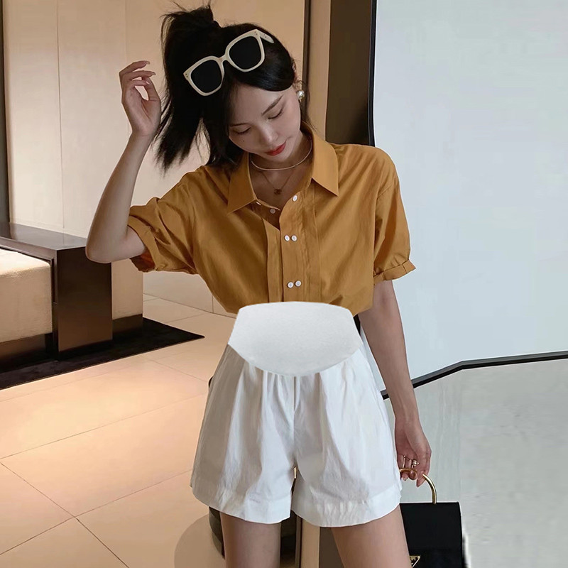 Ψηλόμεσο σορτς κοιλιάς εγκυμοσύνης Καλοκαιρινό χαλαρό παντελόνι για έγκυο μονόχρωμο σορτς εγκυμοσύνης με φαρδύ πόδι Casual κόψιμο μπότας