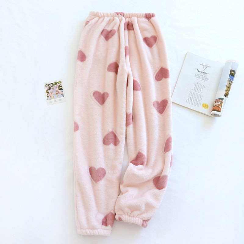 Uued flanellpüksid Naistele Südamed Pahkluu Pikkus Paks Soe Külmakindlad Koduriided Talvine Armas Armas Naine Hubane Pehme