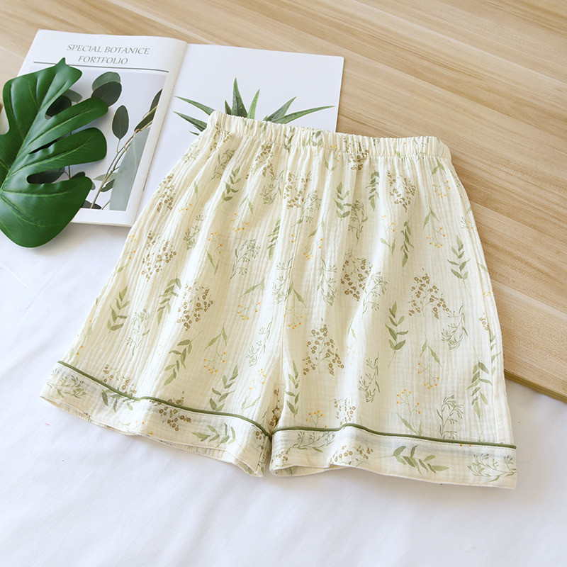 2024 nyári női pizsama 100% pamut rövidnadrág nyári női kényelmes laza otthoni rövidnadrág Bambuszmintás alsó zsebekkel