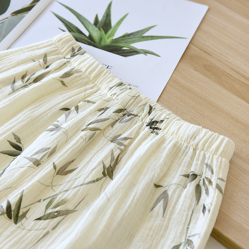 2024 nyári női pizsama 100% pamut rövidnadrág nyári női kényelmes laza otthoni rövidnadrág Bambuszmintás alsó zsebekkel