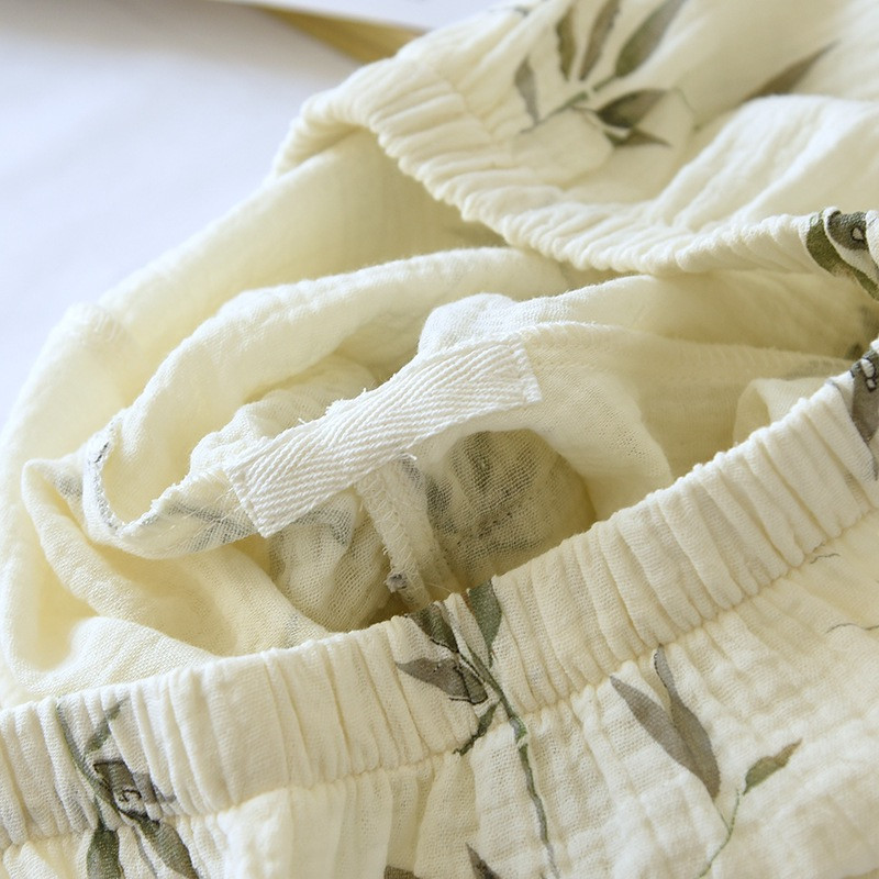 2024 nyári női pizsama 100% pamut rövidnadrág nyári női kényelmes laza otthoni rövidnadrág Bambuszmintás alsó zsebekkel