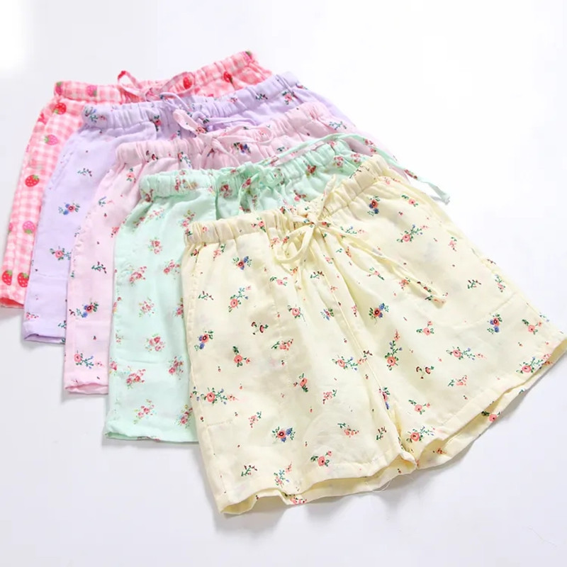 Puuvillased naiste pidžaamad lühikesed püksid, millel on lilledega trükkimine, lühikesed lahtised kodusalongi magamispüksid kevadiste kodupükste jaoks