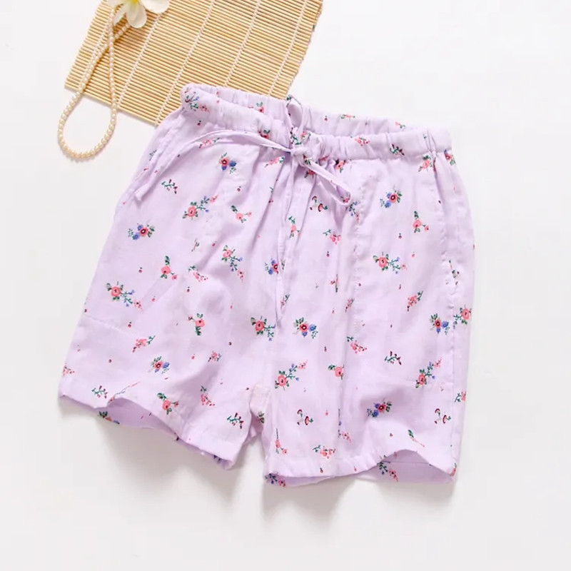 Puuvillased naiste pidžaamad lühikesed püksid, millel on lilledega trükkimine, lühikesed lahtised kodusalongi magamispüksid kevadiste kodupükste jaoks