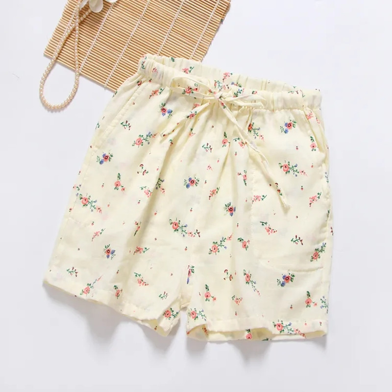 Puuvillased naiste pidžaamad lühikesed püksid, millel on lilledega trükkimine, lühikesed lahtised kodusalongi magamispüksid kevadiste kodupükste jaoks