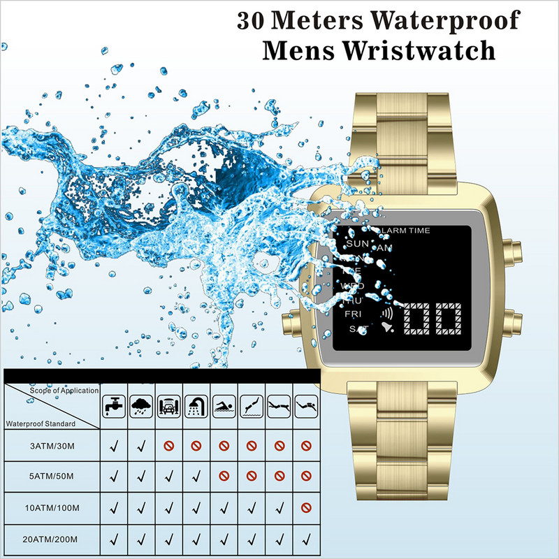 Uus tippmark Luksuslik roostevabast terasest Chrono elektroonilised spordikellad Meeste veekindel digitaalne käekell äratus Kuupäev Nädalakell