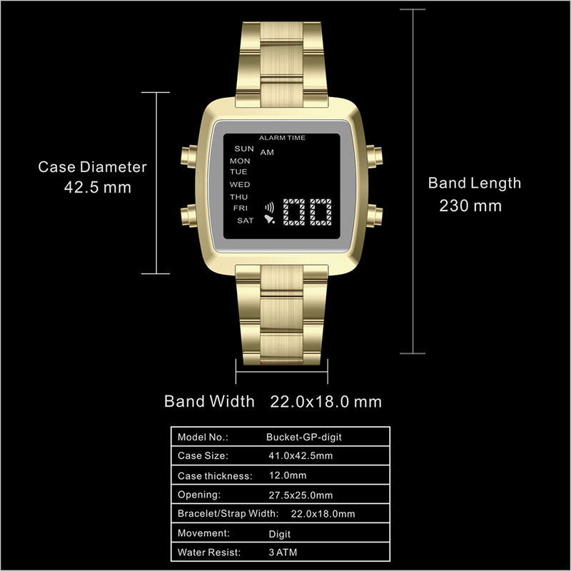 Uus tippmark Luksuslik roostevabast terasest Chrono elektroonilised spordikellad Meeste veekindel digitaalne käekell äratus Kuupäev Nädalakell