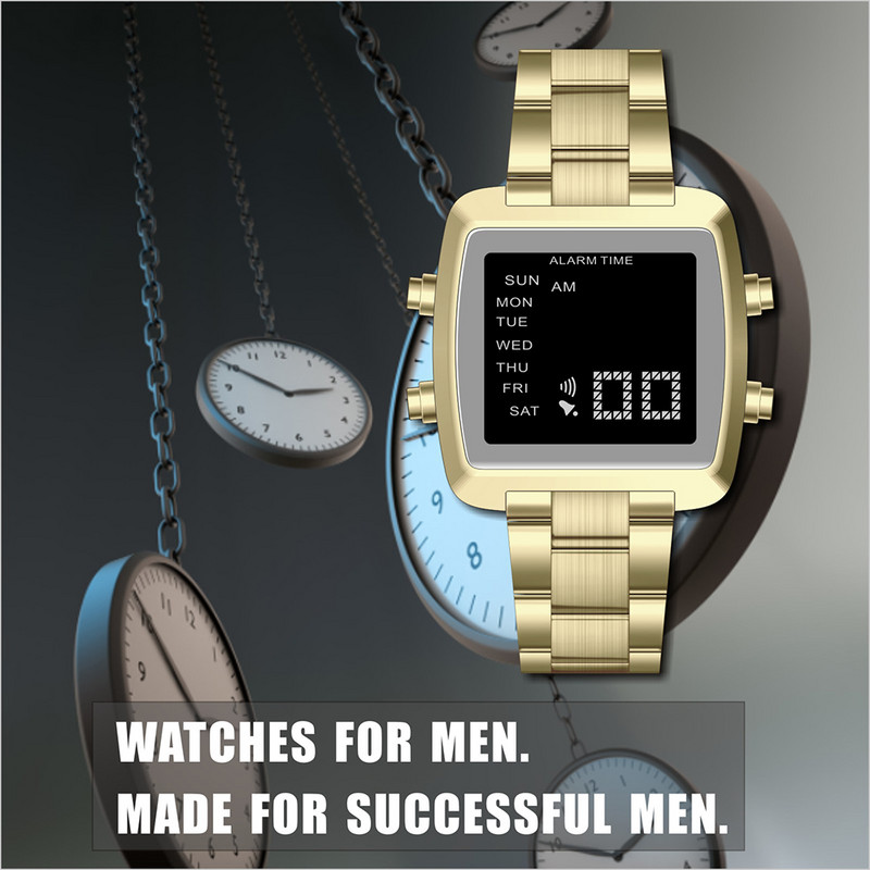 Uus tippmark Luksuslik roostevabast terasest Chrono elektroonilised spordikellad Meeste veekindel digitaalne käekell äratus Kuupäev Nädalakell